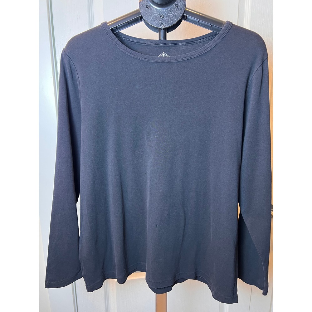 Long Sleeve Tee Women 2X Black Fall Cotton Classic Minimalist Timeless Casual
